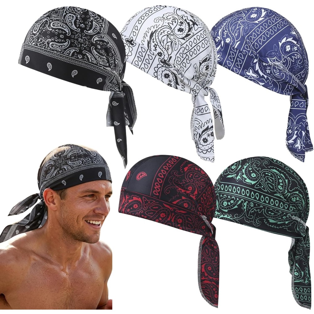 Cycling Gear And Accessories - 1-5 個冷却スカルキャップヘルメットライナー通気性汗吸収ヘッドラップバンダナ帽子男性女性用ペイズリーサイクリングランニングキャップ