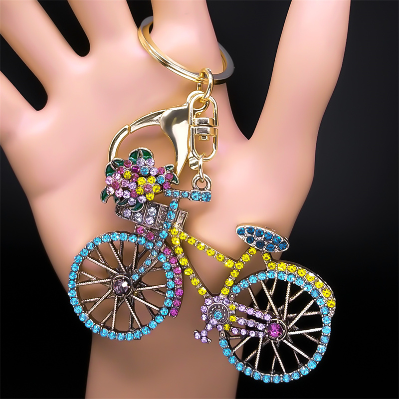 カラフルなクリスタルバイクフラワー自転車キーチェーン女性合金 - Yellow Cycling Gear のレビューと価格