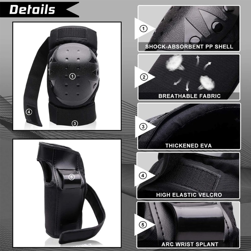 大人用ユース保護膝パッドセット肘手首ガードスケートボードバイ - Youth Cycling Gear のレビューと価格