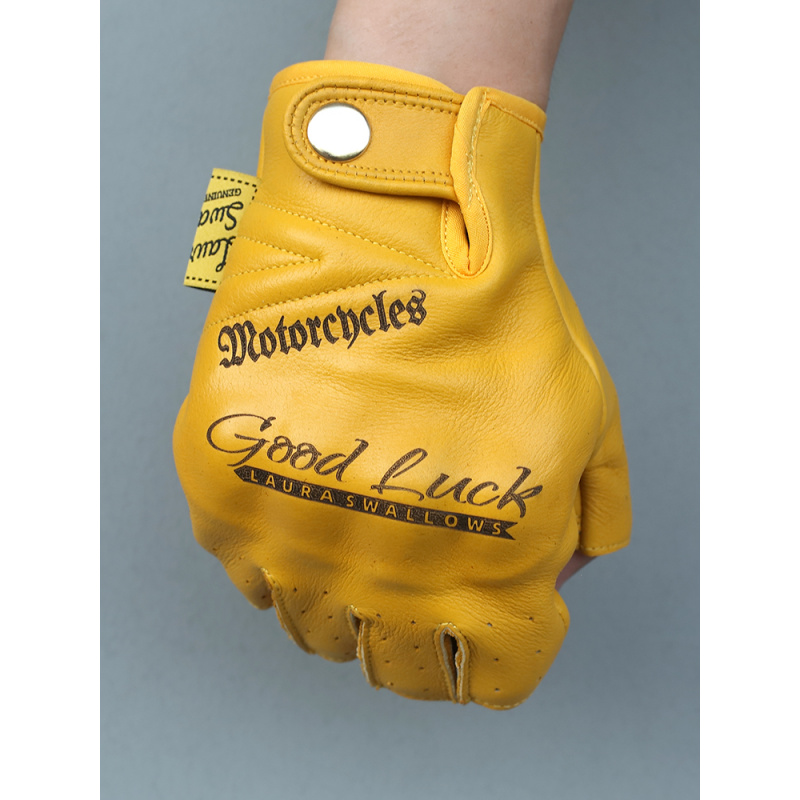 夏用黄色牛革ハーフフィンガーバイクグローブ、オープンフィンガ - Yellow Cycling Gear のレビューと価格